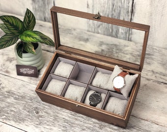 Luxury / Watch Box / Velvet Lined / Watch Case / Watch Storage / Glass Top / Linen / Wood / Maple / Cherry / Watch Display / Watchbox
