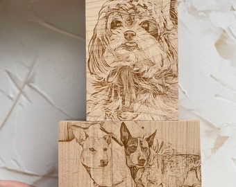 Engraved Pet Portrait on White Maple Wood Block - Animal Photo Gift