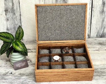 Watch Box / Compartments / Watch Organizer / Wood / Watch Case / Anniversary / Watch Storage / Maple / Cherry / Compartment Box / Linen