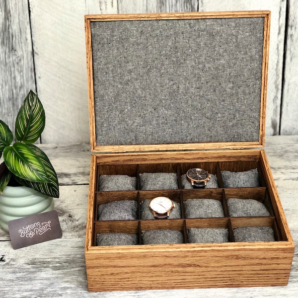 Watch Box / Compartments / Watch Organizer / Wood / Watch Case / Anniversary / Watch Storage / Maple / Cherry / Compartment Box / Linen