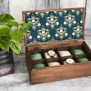 Watch Box / Compartments / Watch Organizer / Wood / Watch Case / Anniversary / Watch Storage / Maple / Cherry / Compartment Box / Linen