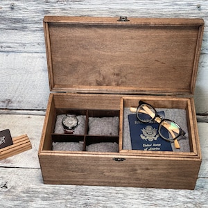 Watch Box / 8 Watch / Compartments / Valet Tray  / Watch Organizer / Jewelry /  Watch Case / Watch Storage / Wood / Maple / Cherry / Wood