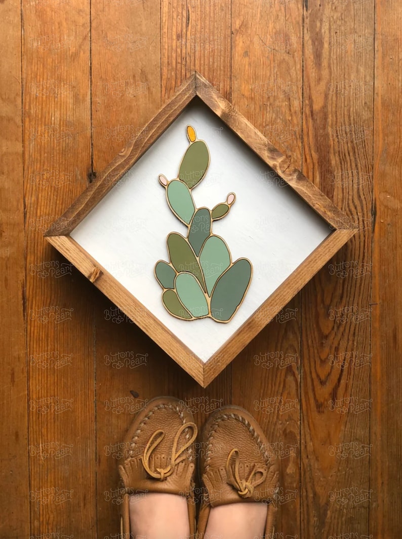 Cactus Art Succulent Art Wood Art Gifts Plant Wall Hanging Plant Art Plant Decor Boho Fathers Day Gift image 9