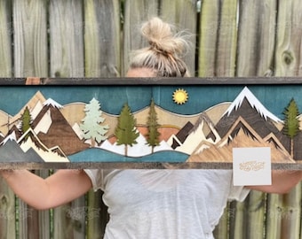 3D Wood Mountain Wall Art: Sunrise Landscape Nursery Decor
