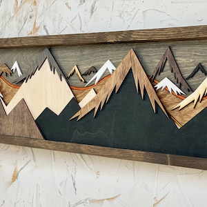 Holzwandkunst / Kinderzimmerdekor / Bürodekor / Holzkunst / Berggipfel / Bergschild / Sonnenuntergang / Berglandschaft / Geschenke