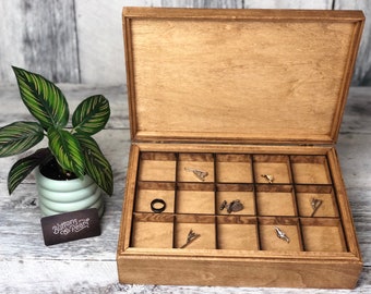 Jewelry Box - Cufflink Box - Keepsake - Storage - 30 compartments - Collectors Box - Ring - Earring - Dice - Crystals - Organizer Box