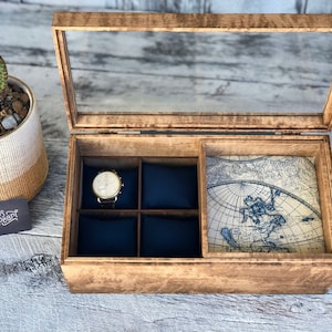Watch Box / 8 Watch / Compartments / Glass Top / Valet Tray / Watch Organizer / Large / Watch Case  / Watch Storage / Jewelry Box / Wood