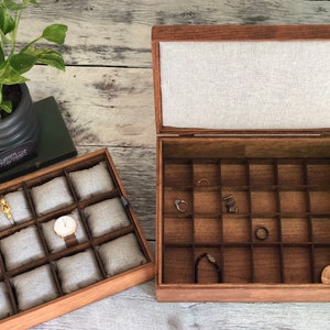 Large Watch and Cufflink Box - Removable Watch Tray - 12 Compartment - Cufflink Storage - Jewelry Box - Watch Box - Valet Tray