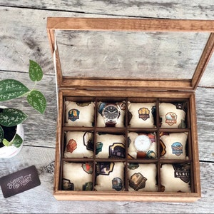 Watch Box / Glass Top / Watch Case / Compartments / Watch Storage / National Parks / Organizer / Wood / Watch Display / Maple / Cherry