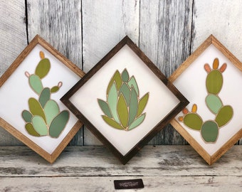 Cactus Art - Succulent Art - Wood Art - Gifts - Plant Wall Hanging - Plant Art - Plant Decor - Boho - Fathers Day Gift