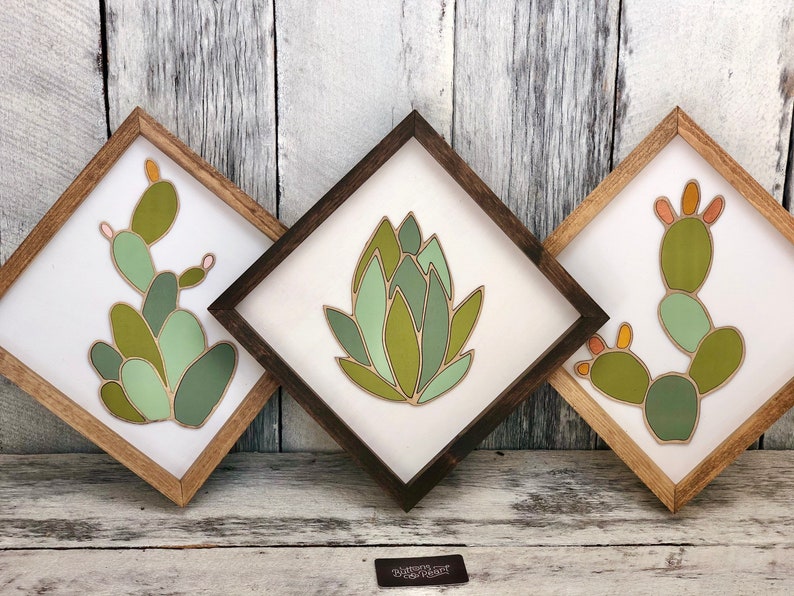 Cactus Art Succulent Art Wood Art Gifts Plant Wall Hanging Plant Art Plant Decor Boho Fathers Day Gift image 1