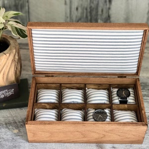 Watch Box / Compartments / Watch Organizer / Wood / Watch Case / Anniversary / Watch Storage / Maple / Cherry / Compartment Box / Stripes
