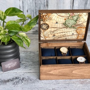 Watch Box / Compartments / Watch Organizer / Wood / Watch Case / Anniversary / Watch Storage / Maple / Cherry / Compartment Box / Map