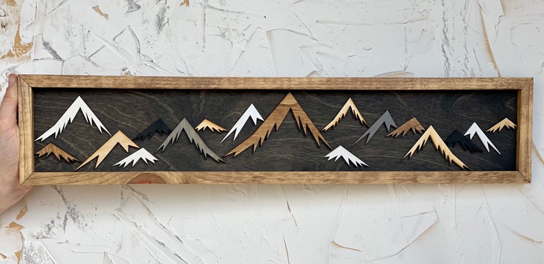 Wood Art / Wood Wall Art / Mountain Decor / Mountain Peaks / Simple Art / Mountain Art / Nursery Decor / Office Decor / Gallery Wall / 3D image 9