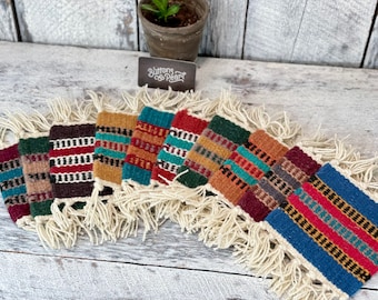 Boho Drink Coaster: Large Woven Plant Mat with Fringe