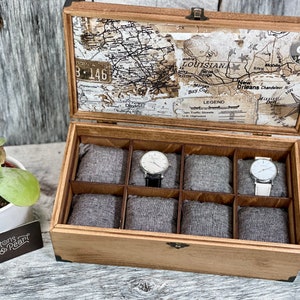 Watch Box / Compartments / Watch Organizer / Wood / Watch Case / Anniversary / Watch Storage / Maple / Cherry / Compartment Box / Map