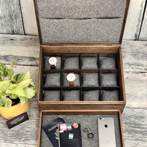 Watch Box / 12 Watch / Compartments / Watch Organizer / Watch Display / Watch Case / Large / Jewelry Box / Wood / Linen / Valet Tray