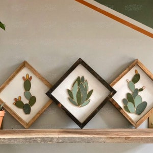 Cactus Art Succulent Art Wood Art Gifts Plant Wall Hanging Plant Art Plant Decor Boho Fathers Day Gift image 3