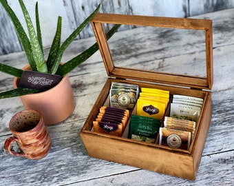 Tea Box / Storage / Tea Bag Holder / Tea Caddy / Tea Chest / Wood / Tea Time / Maple / Cherry / Glass Top