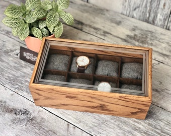 Watch box / Glass Top / Compartments / Watch Storage / Linen / Etched Glass / Wood / Maple / Cherry / Watch Display / Watch Case / Organizer