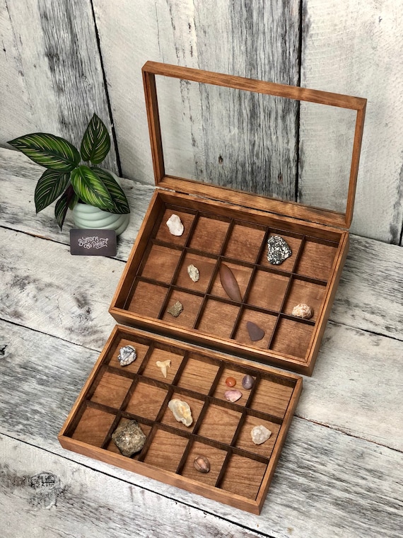 Rock Collection Box-Stackable Wood Drawer for Rocks & Fossils