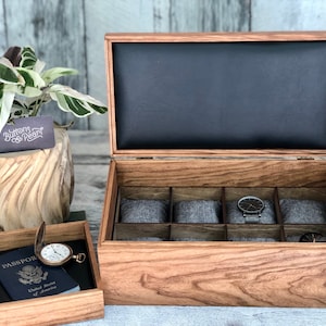 Watch Box / 8 Watch / Compartments / Valet Tray  / Watch Organizer / Jewelry /  Watch Case / Watch Storage / Wood / Maple / Cherry / Leather