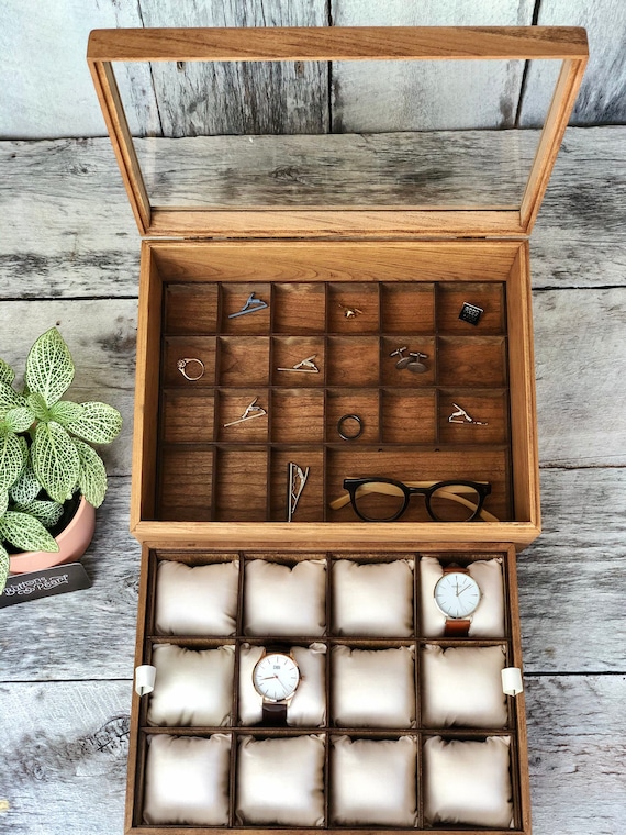 Mens Wooden Cufflink Valet Case