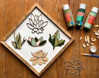 DIY Sukkulenten Garten Malset: 3D Holz Wandkunst