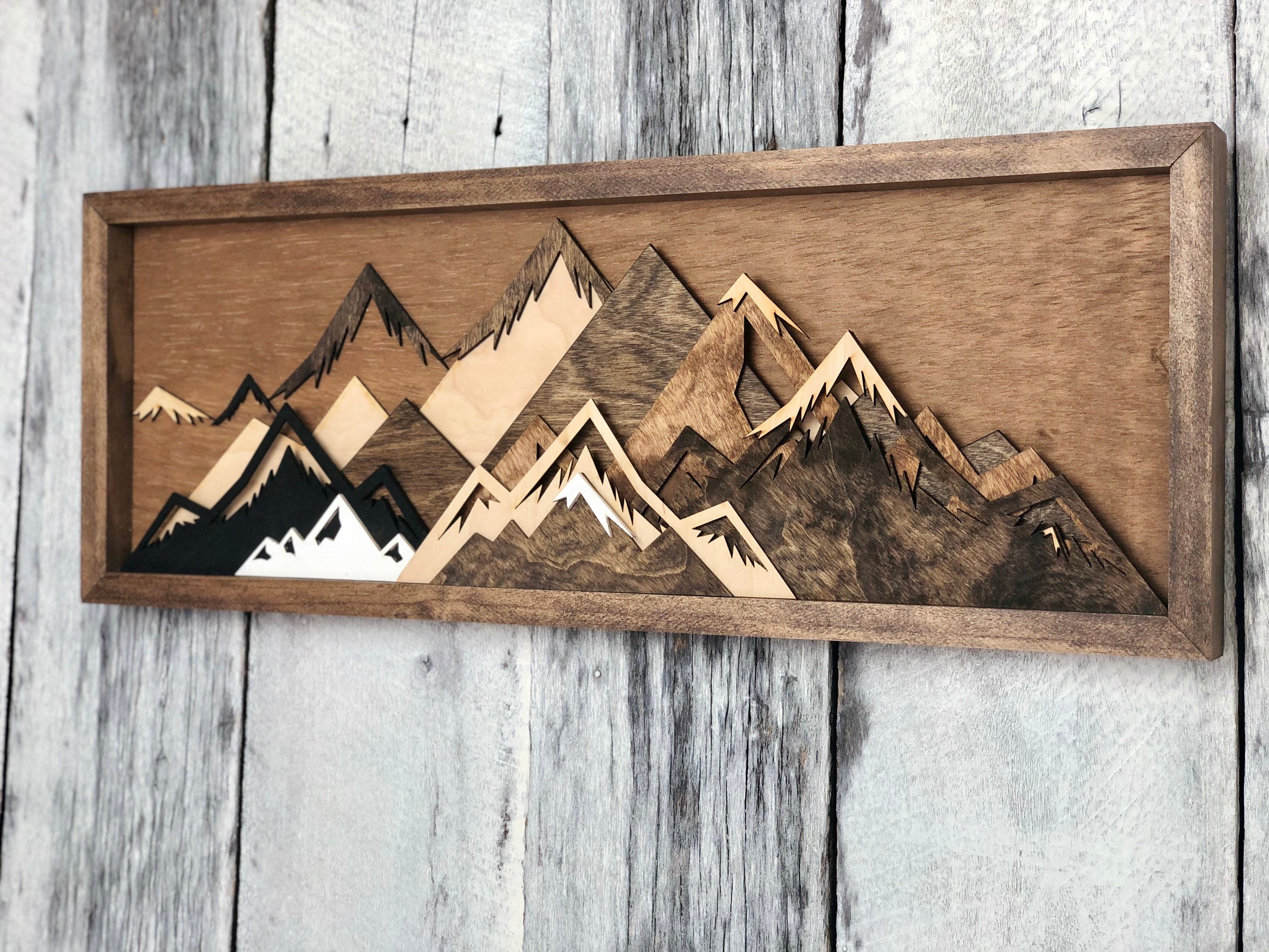 Wood mountain wall art deals