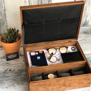 Watch Box / 12 Watch / Compartments / Watch Organizer / Watch Display / Watch Case / Large / Jewelry Box / Wood / Linen / Valet Tray