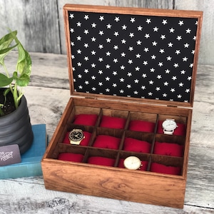 Watch Box / Compartments / Watch Organizer / Wood / Watch Case / Anniversary / Watch Storage / Maple / Cherry / Compartment Box / Linen