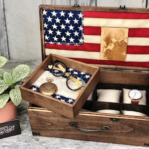 Watch Box / 8 Watch / Compartments / Valet Tray  / Watch Organizer / Jewelry /  Watch Case / Watch Storage / Wood / Maple / Cherry / Photo