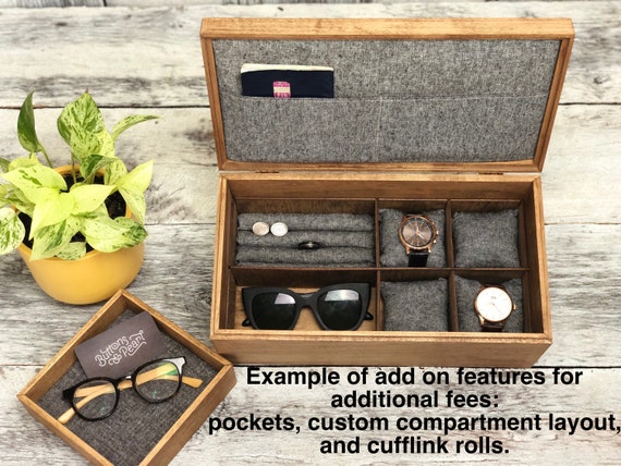 Handmade Hardwood Watch Box: Linen Compartment Organizer