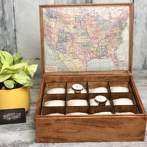 Watch Box / 12 Compartments / Watch Storage / Jewelry Box / Gift for Her / Vintage Map / Customized Watch Box