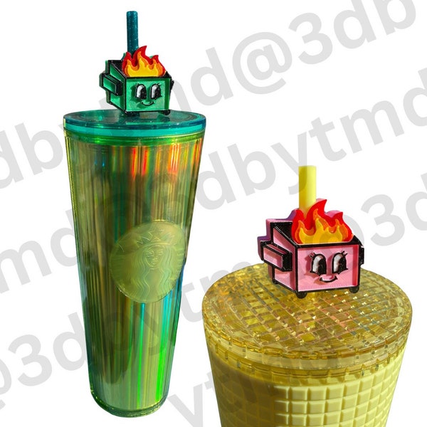 Dumpy the Dumpster Fire Straw Topper | 3D Printed for 8.5mm STANDARD straws only - NOT for Stanley!