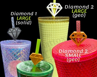 Large/Small Geo-Diamond & Solid Diamond Straw Topper | 3D Printed for 8.5mm STANDARD straws only - NOT for Stanley!