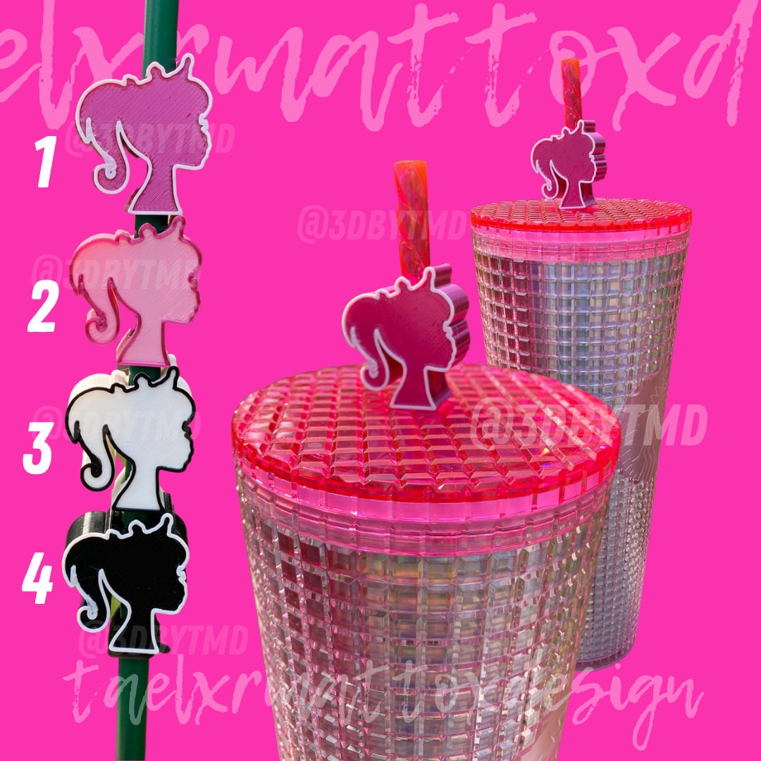 Fashionable Barbie Style Cartoon Straw Cover Pink Straw Tumbler Accessories  Plug Y1X7