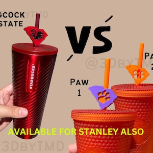 Custom SC Football Team & State Straw Toppers | Gameday | College Football | 3D Printed for 8.5mm standard straws AND Stanley 20/30/40oz!