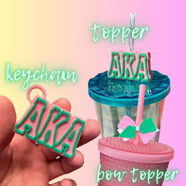 Custom AKA Keychain & Straw Toppers | Pink and Green | 3D Printed for 8.5mm STANDARD straws only - NOT for Stanley!