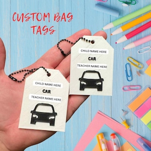 Custom Car/Bus Rider Child Bag Tag | Roughly 3x2 | Custom Tags, Custom Bag Charm, School Tag, Bookbag Tag, Backpack Tag