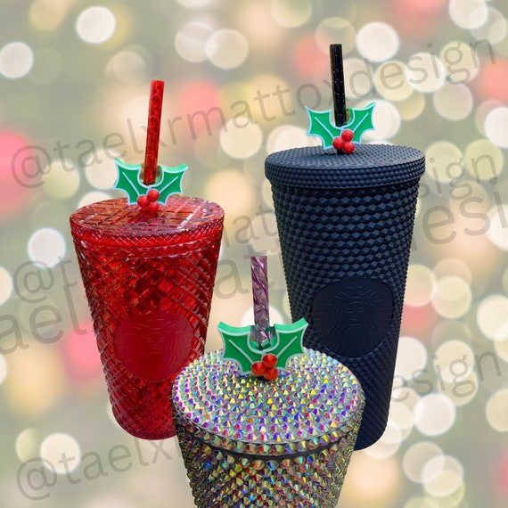 Christmas Holiday Holly Straw Toppers Straw Buddy Straw Charm Straw  Decoration 3D Printed for 8.5 Mm STANDARD Straws Only 