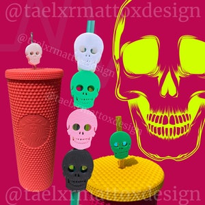 Double Sided Skull Straw Topper | 3D Printed for 8.5mm STANDARD straws only - NOT for Stanley!