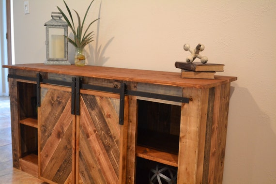 Rustic Barn Door Console Entertainment Table