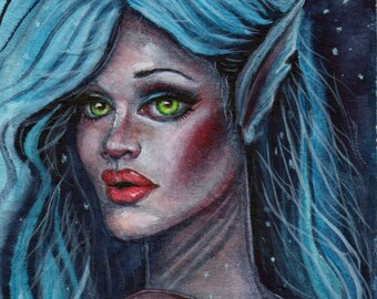 Torn Mermaid Art Print in Four Print Sizes including ACEO Fantasy Blue Hair