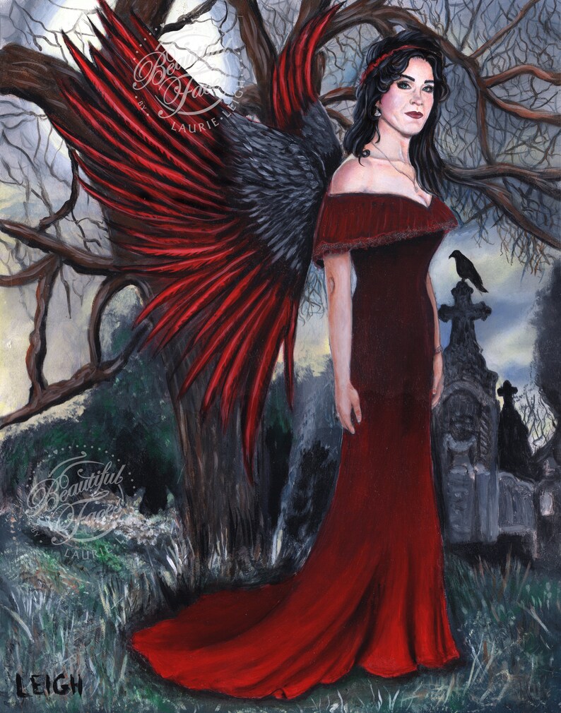 Print Beautiful Gothic Fairy walks through a New Orleans Graveyard NOLA Crow Goth Wings Fantasy Art image 1
