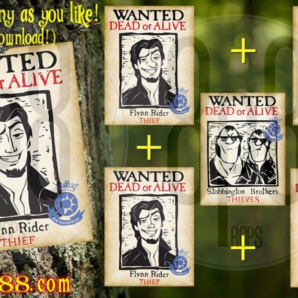 Tangled Flyers (6) - Flynn Rider & Stabbington Brothers Wanted Flyers Digital download