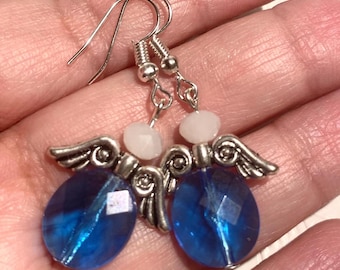 Blue Angel Earrings | Angel Wing Dangle Earrings | Spiritual Handmade Jewelry | Guardian Angel Gift for Her