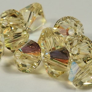 6 mm Jonquil Yellow Swarovski Crystal, Bi-Cone, 5301 Pkg of 24,  AB Finish 5328 or 5301 / Close Out Pricing