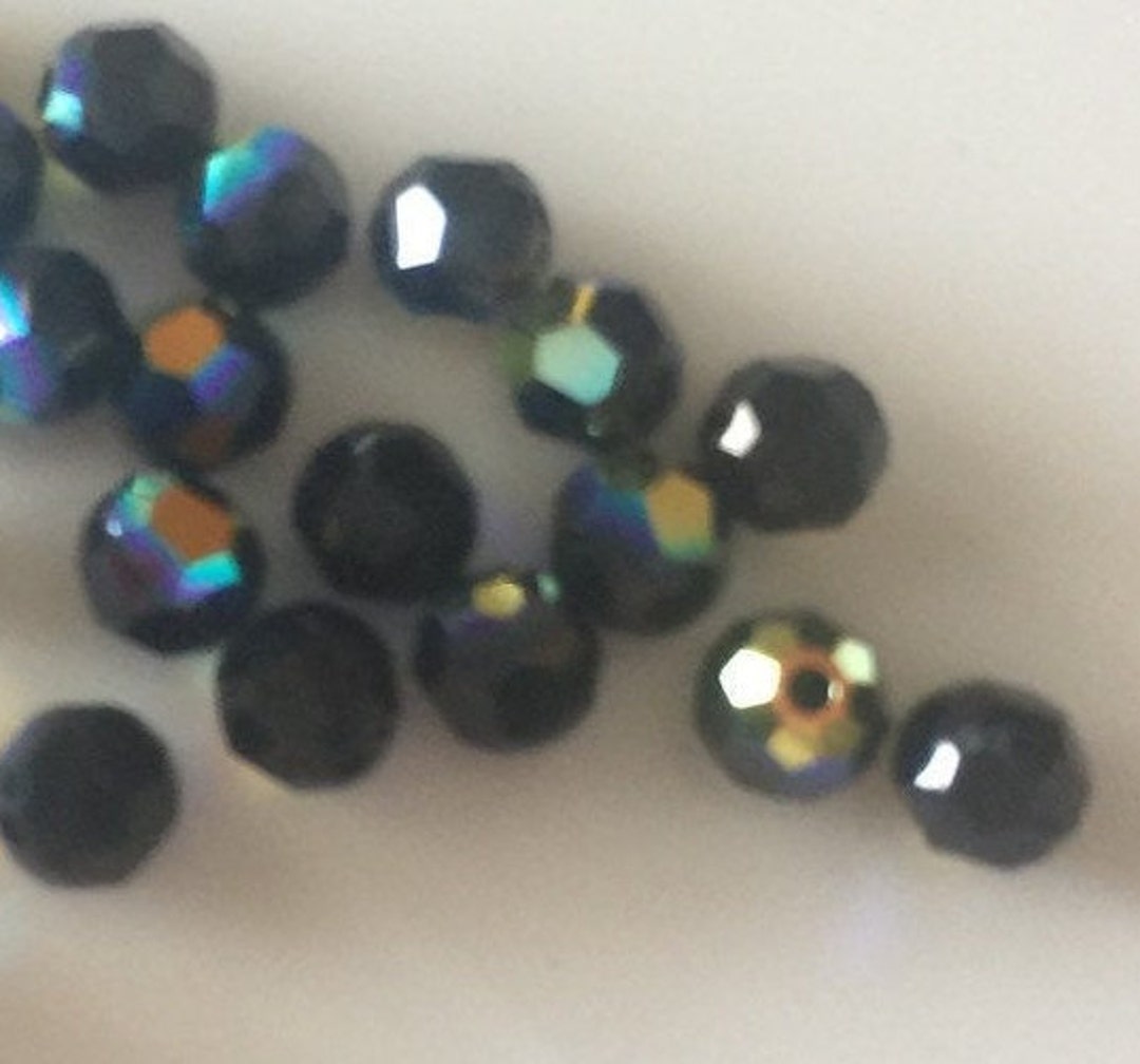 8 Mm Jet AB Swarovski Crystal Round 5000 Pkg 12, AB Finish Faceted