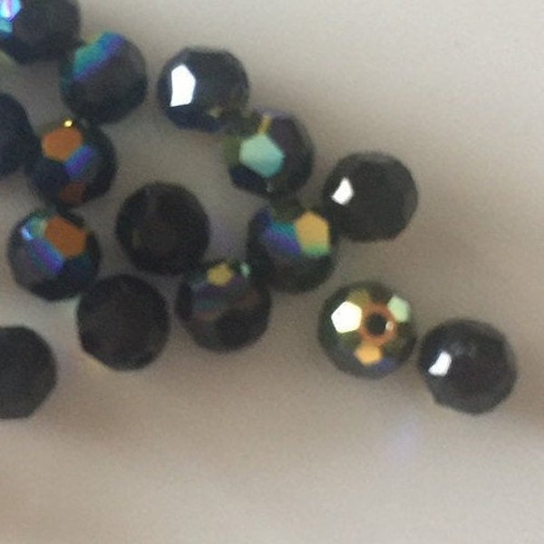 4 mm Jet AB Swarovski Crystal, 5000 Round Pkg 24 in AB Finish # 5000 / Close Out Pricing!